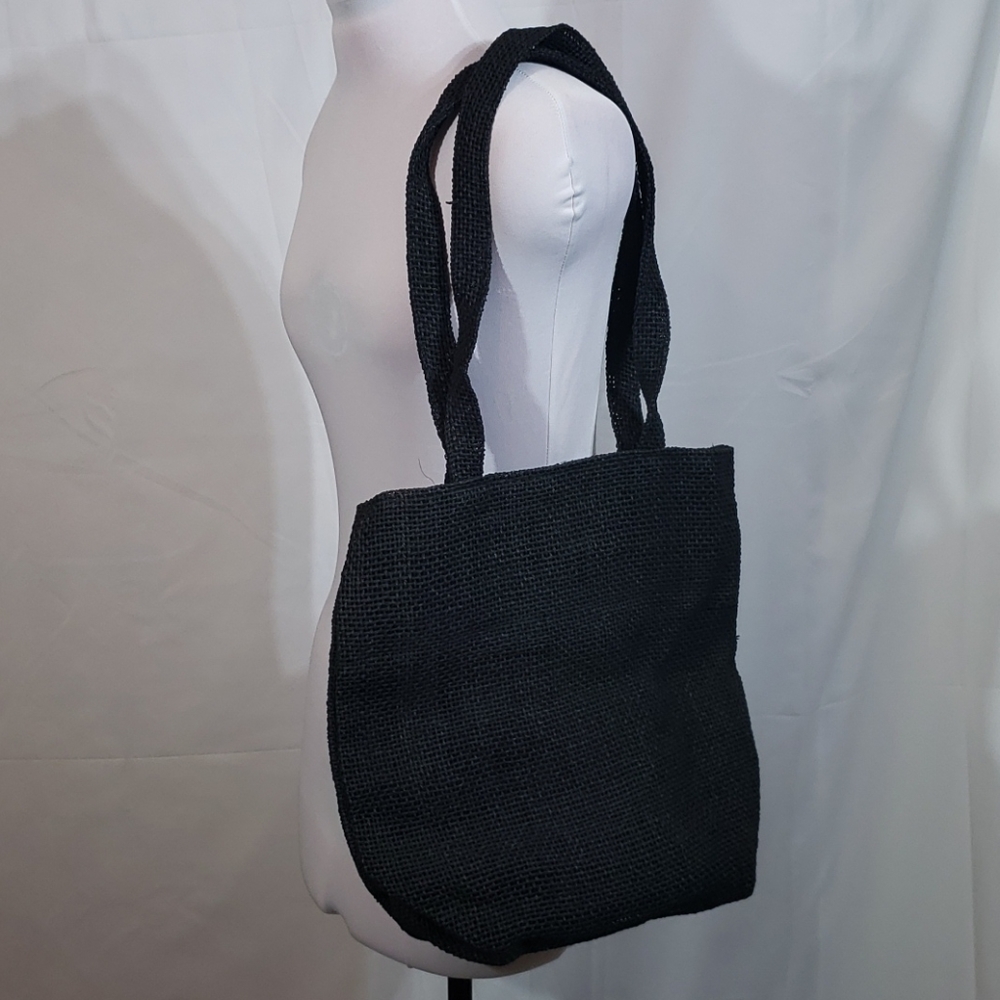 EUC Old Navy Black Lined Straw Shoulder Tote Bag